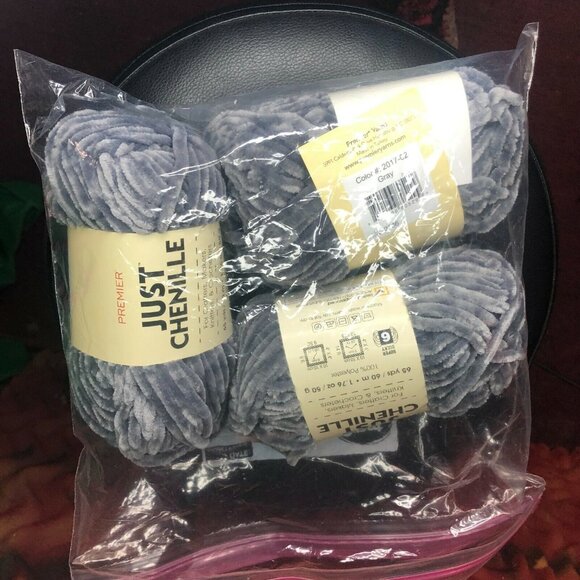 Premier Yarns Other - Lot Of 3 JUST Chenille 100% polyester Gray 65yds yarn New Needlework
